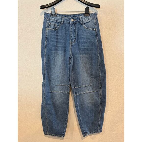 Sidefeel Womens Mid Rise Tapered Wide Leg Stretch Baggy‎ Denim Jeans Size S NWOT - Picture 1 of 7